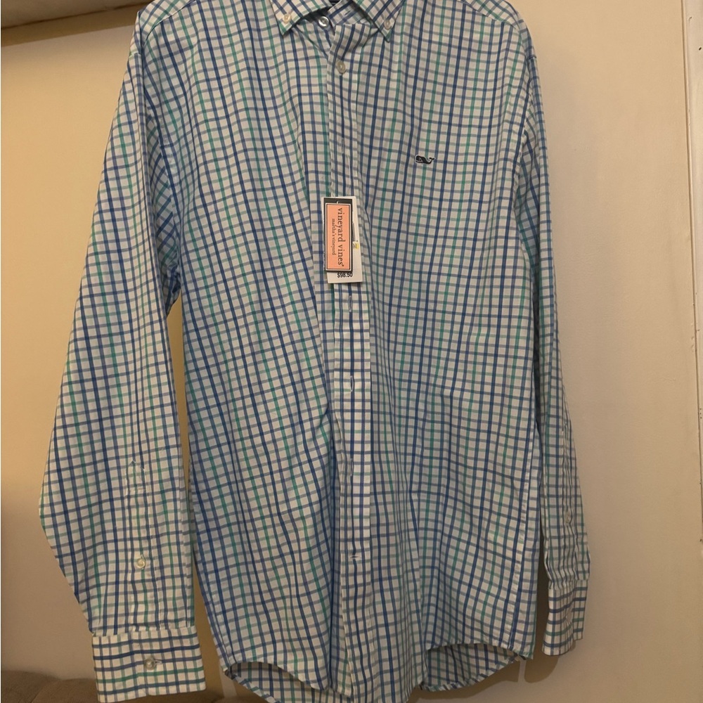 Vineyard Vines Blue & Green Plaid Button-Down Shirt